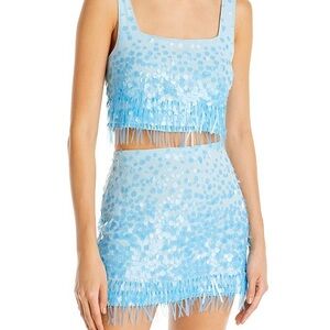 STAUD Jasmin Top and Rebecca Skier Fringe Blue Set